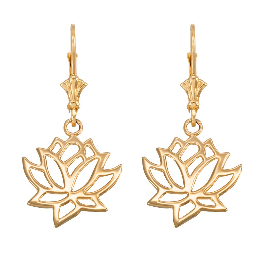 14K Gold Lotus Flower Earrings yellow white rose gold | Etsy