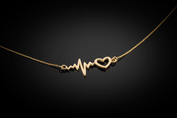 14k Gold Heartbeat Necklace - Heartbeat Pendant Collection 14k Gold Heartbeat Necklace - Heartbeat Pendant Collection
