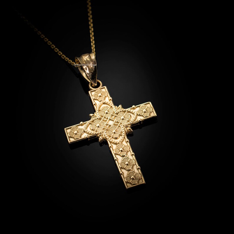 Gold Floral Latin Cross Pendant Necklace 10K 14K yellow Etsy
