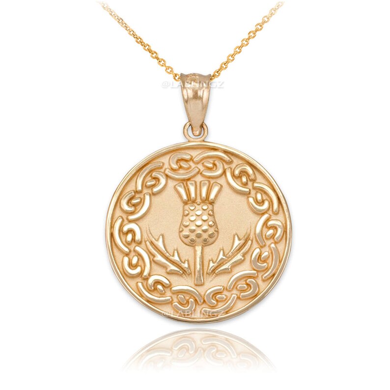 Gold Scottish Thistle Medallion Pendant Necklace 10k 14k Etsy