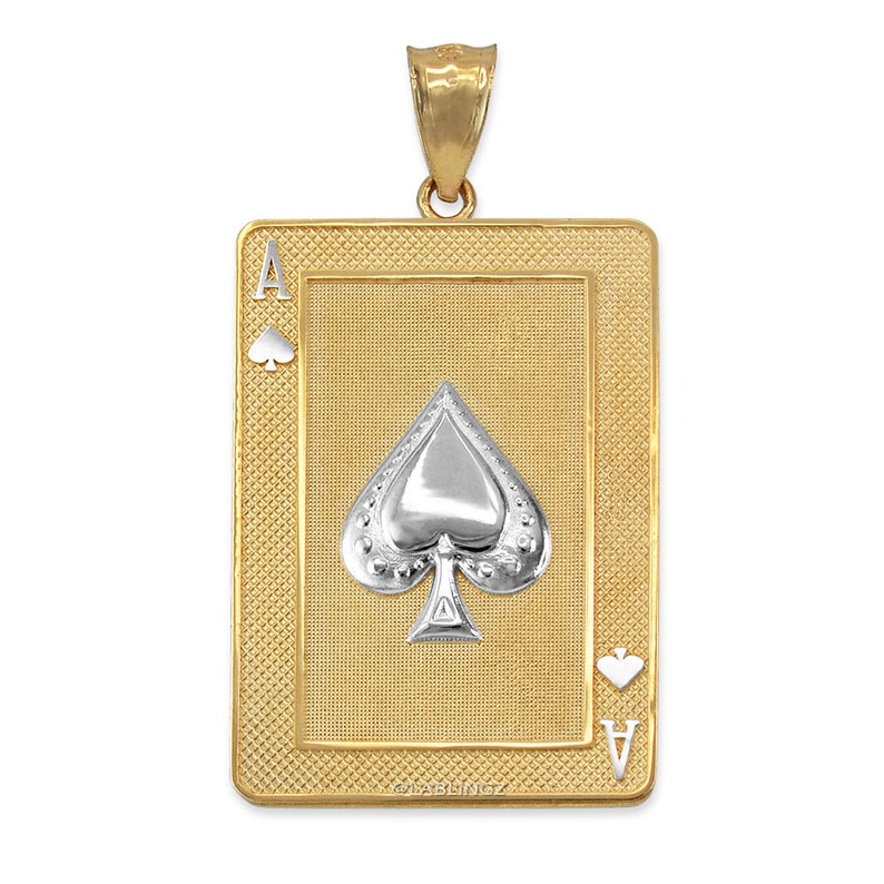 Gold Ace of Spades Poker Card Pendant yellow white rose Etsy