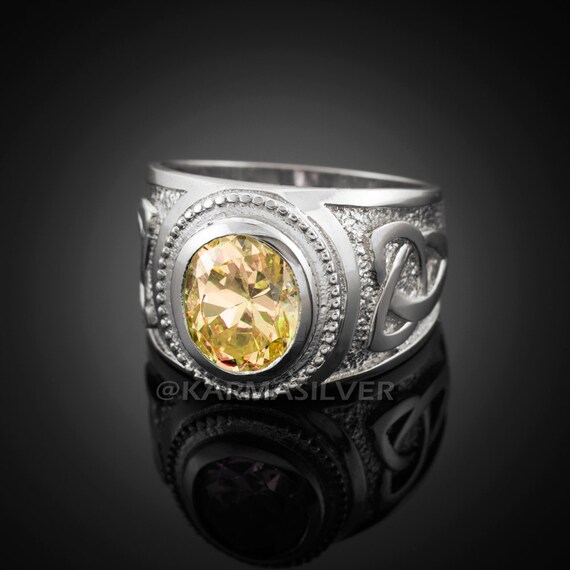 Sterling Silver Mariner Anchor November Birthstone Yellow CZ Ring