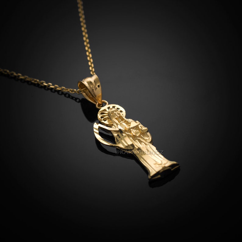 Gold Santa Muerte Charm Necklace 10k 14k Yellow White Image 0