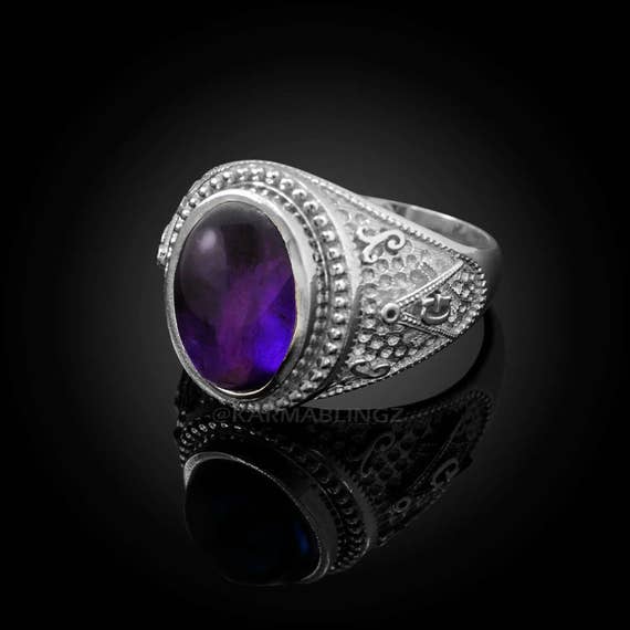 Sterling Silver Masonic Ring Purple Amethyst February | Etsy