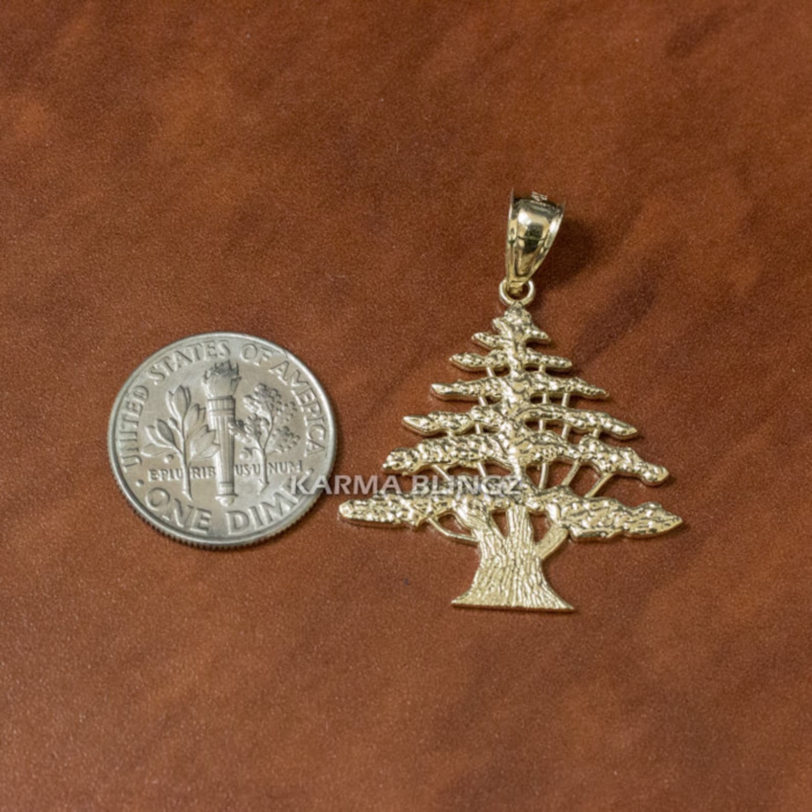 Gold Cedar Tree of Lebanon Pendant Necklace 10k 14k yellow Etsy