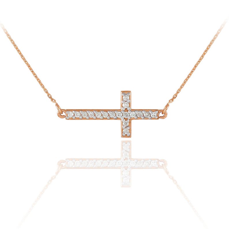 14K Gold Mini Sideways Cross Diamond Necklace yellow, white, rose gold
