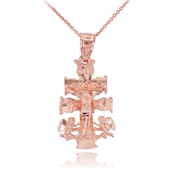 Jesus Necklace Charm 14K Yellow White Rose Gold Caravaca Crucifix Cross Pendant