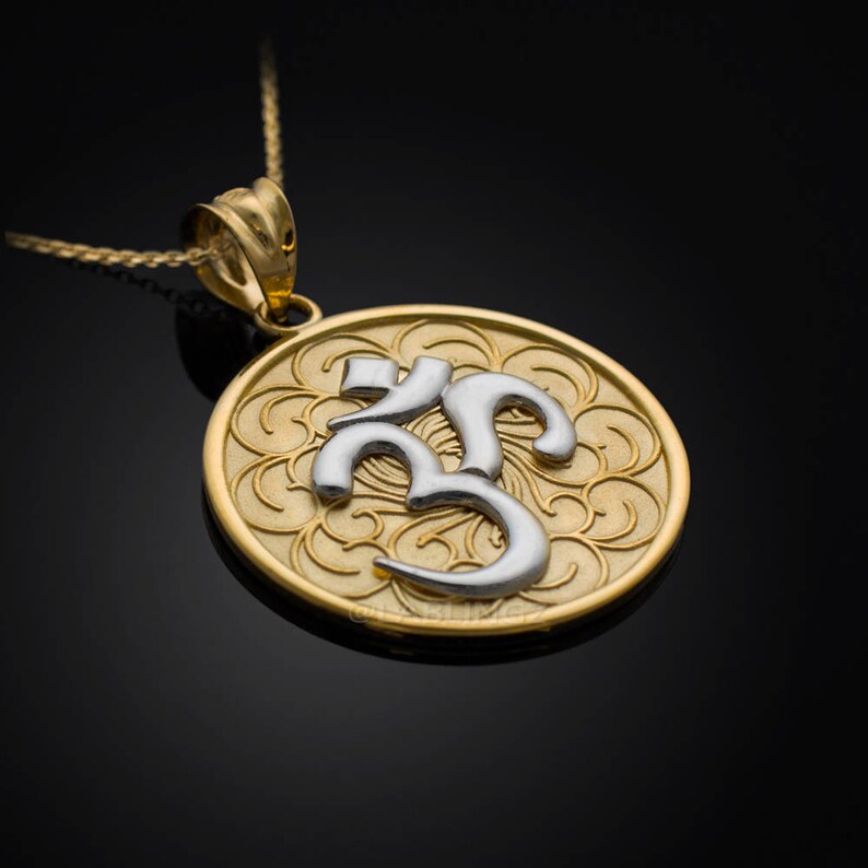 Gold Om Aum Yoga Mantra Medallion Pendant Necklace Yellow Image 0