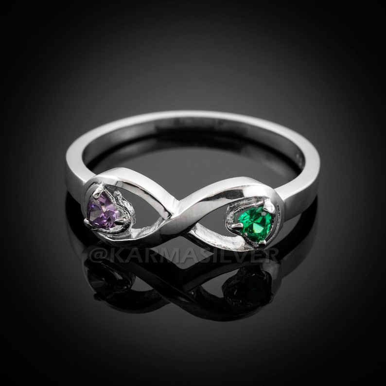 Sterling Silver Infinity Dual Heart CZ Birthstone Ring sizes 4-11