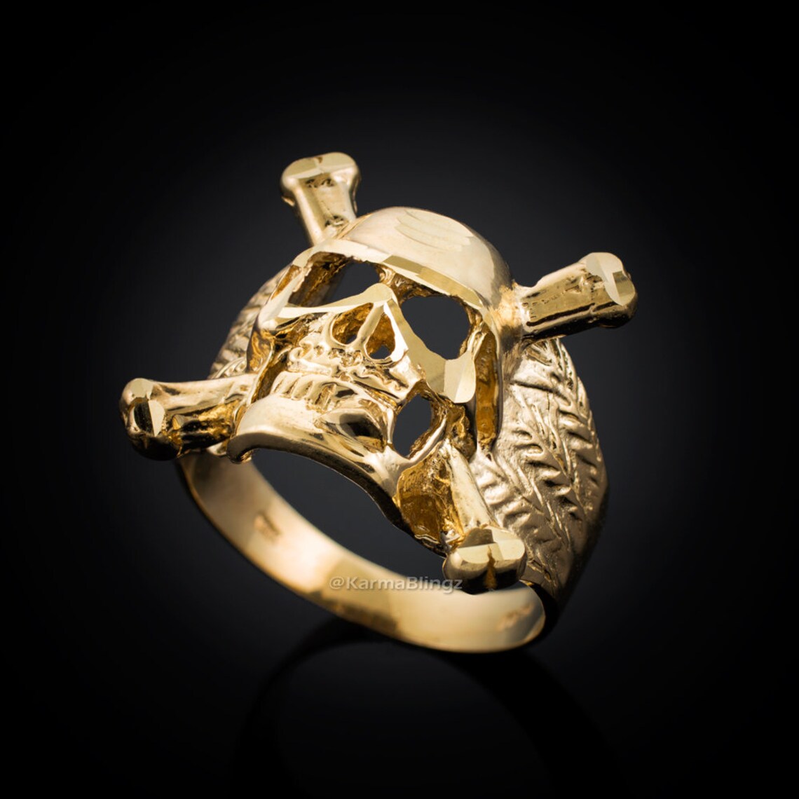 Mens Gold Skull and Bones Biker Ring yellow gold white gold Etsy