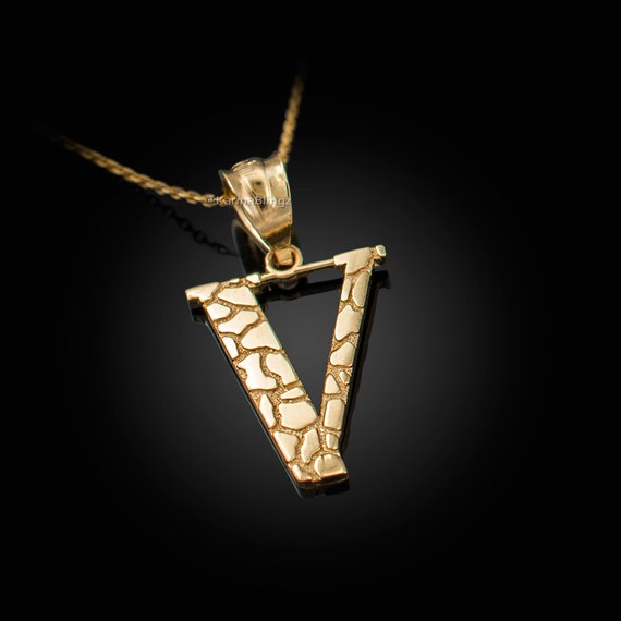 Gold Nugget Alphabet Initial Letter V Pendant Etsy