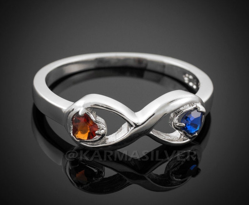 Sterling Silver Infinity Dual Heart CZ Birthstone Ring sizes 4-11