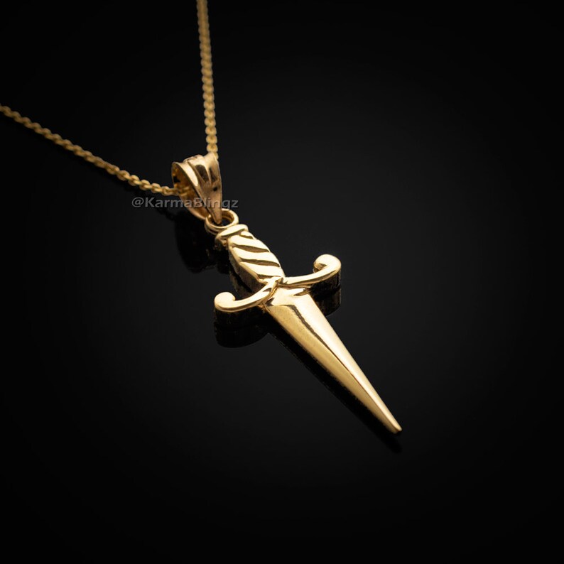 Gold Dagger Knife Charm Pendant Necklace 10k 14k yellow Etsy