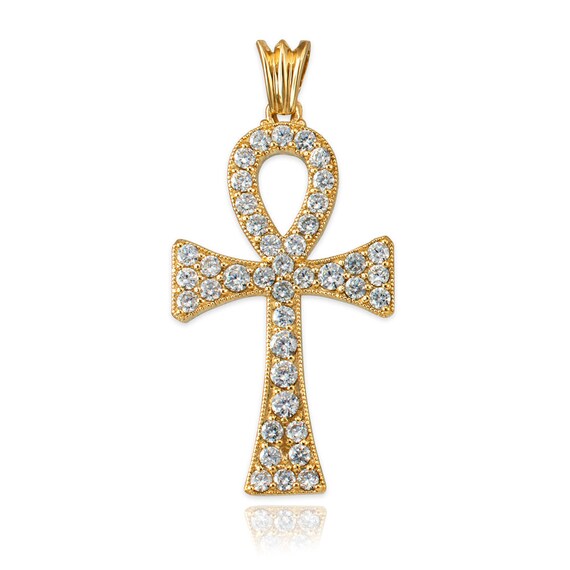 10k Two Tone Gold Egyptian Ankh Cross Pendant