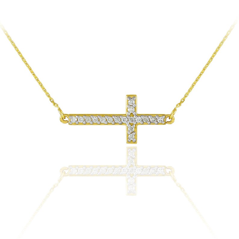 14K Gold Mini Sideways Cross Diamond Necklace yellow, white, rose gold