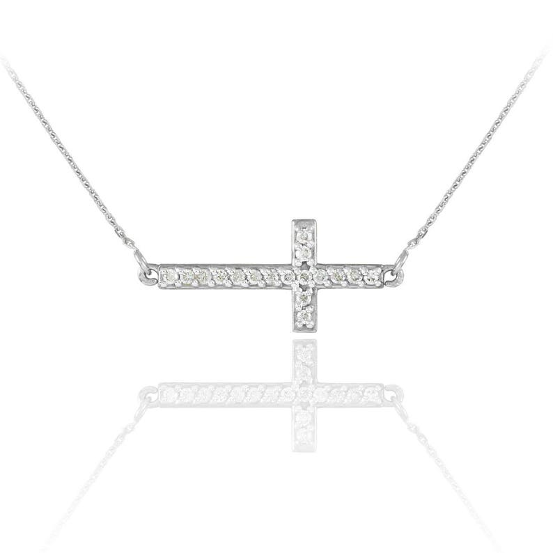 14K Gold Mini Sideways Cross Diamond Necklace yellow, white, rose gold