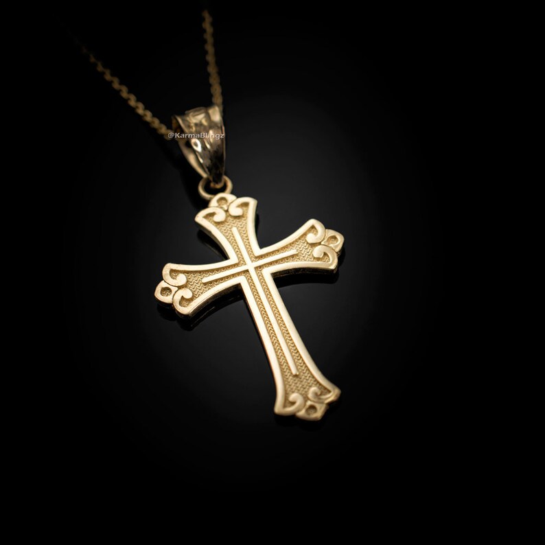 Gold Fleur de Lis Cross Pendant Necklace 10K 14K yellow | Etsy
