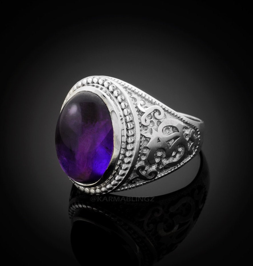 Sterling Silver Om Aum Purple Amethyst Cabochon Yoga Ring | Etsy