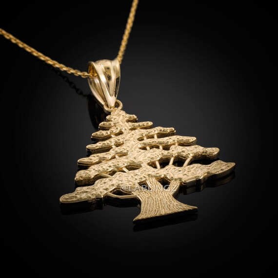 Gold Zeder Baum Des Libanon Anhanger Halskette 10k 14k Etsy