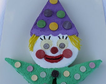 Printable Clown Cut-up Cake Pattern to create a shaped cake / cut up cake for a kid's birthday party, circus party, or clown party