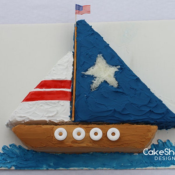 Printable Sailboat Cut-up Cake Pattern to create a sailboat shaped cake / cut up cake - sailing, regatta, yacht club, retirement party cake