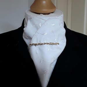 Ready Tied White Embroidered Equestrain Stock Tie.Dressage, Hunting, Eventing