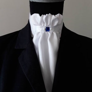 Ready Tied White Faux Silk/Aqua & Pearl Riding Stock Tie/Dressage, Eventing