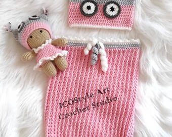 Déguisement Bébé Hibou Au Crochet Bleu - Tenue Photo Nouveau-né Fait Main, Thème Hibou Endormi