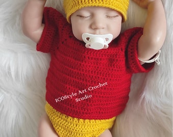 Handmade Crochet Winnie the Pooh Newborn Outfit: Halloween Costume Photo Prop