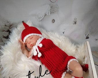 Roupa de crochê para recém-nascido de Natal: fantasia de Papai Noel para fotos