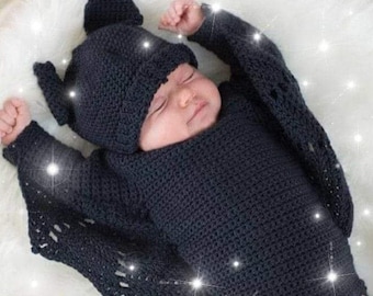 Costume d’Halloween pour bébé / Tenue de bébé chauve-souris au crochet pour nouveau-né| Crochet Newborn Photo Prop| Accessoire photo de printemps| Tenue de bébé chauve-souris| Séance photo de printemps