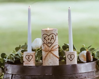 Birch Wood Unity Candle, Personalized Wedding Unity Candle Set, Handmade Unity Candle, Rustic Wedding, Birch Candle, Wood Unity Candle,