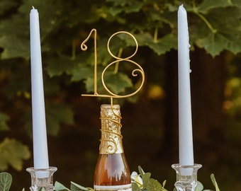 Wine Bottle Table Numbers, Set of 5, Handmade Wedding Bottle Numbers, Champagne Bottle Table Numbers, Wire Table Numbers,  Bottle Numbers