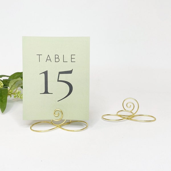 Gold Table Number Holders, Set of 5,  Handmade Name Card Holder, Place Card Holders, Infinity Bow, Card Holder, Wedding Table Number Stand