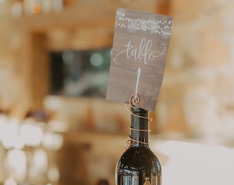 Wine Bottle Place Card Holders, Set of 5, Handmade Champagne Bottle Card Holders, Table Number Holder, Photo Holder