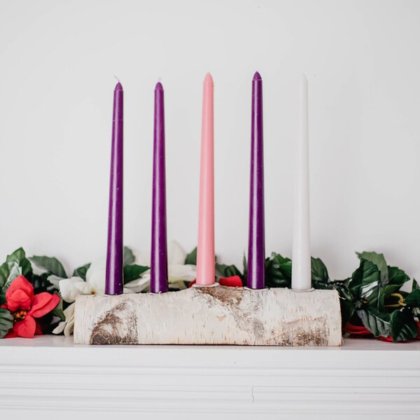 5 Candle Birch Yule Log Advent Wreath, Handmade Christmas Advent Wreath, Holiday Decor, Christmas Decoration, Candelabra Centerpiece