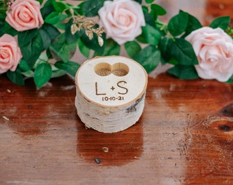 Rustic Wedding Ring Holder, Personalized Birch Wood Wedding Ring Bearer Box, Handmade Custom Wedding Ring Pillow