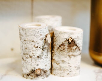 Set of three Birch Wood Candle Holders, Eco-Friendly Home Décor, All Natural Handcrafted Birch Tea Light Candle Holders