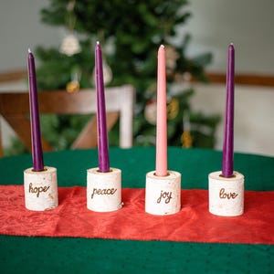 Christmas Advent Wreath, Birch 4 piece Advent Wreath Set, Colored Holiday Taper Candle Holders, Hope Peace Joy Love Candles, Handmade