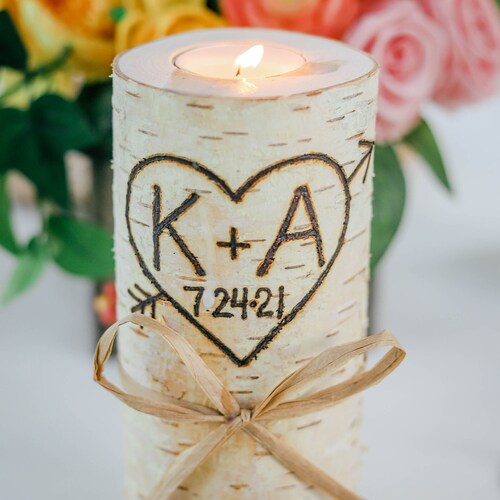 Personalized Candle Holder Rustic Wood Anniversary Tea Light Etsy Canada