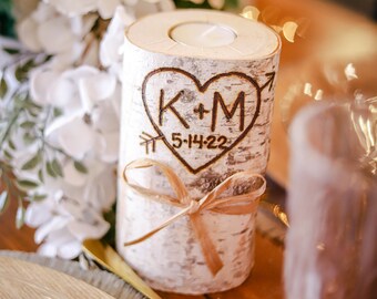 Birch Wood Candle Holder, Personalized Valentines Gift, Gifts for Him, Rustic Birch Wood Wedding Decor, Anniversary Gift, Handmade