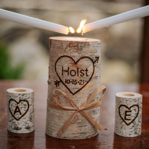 Personalized Birch Wood Unity Candle Set Rustic Décor Wedding Etsy