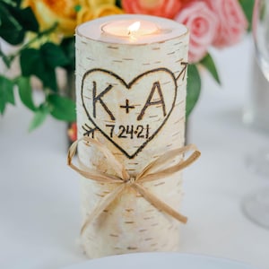 Birch Wood Candle Holder, Handmade Rustic Wedding Candle, Personalized Gift, Birch Wedding Centerpiece, Wedding Gift
