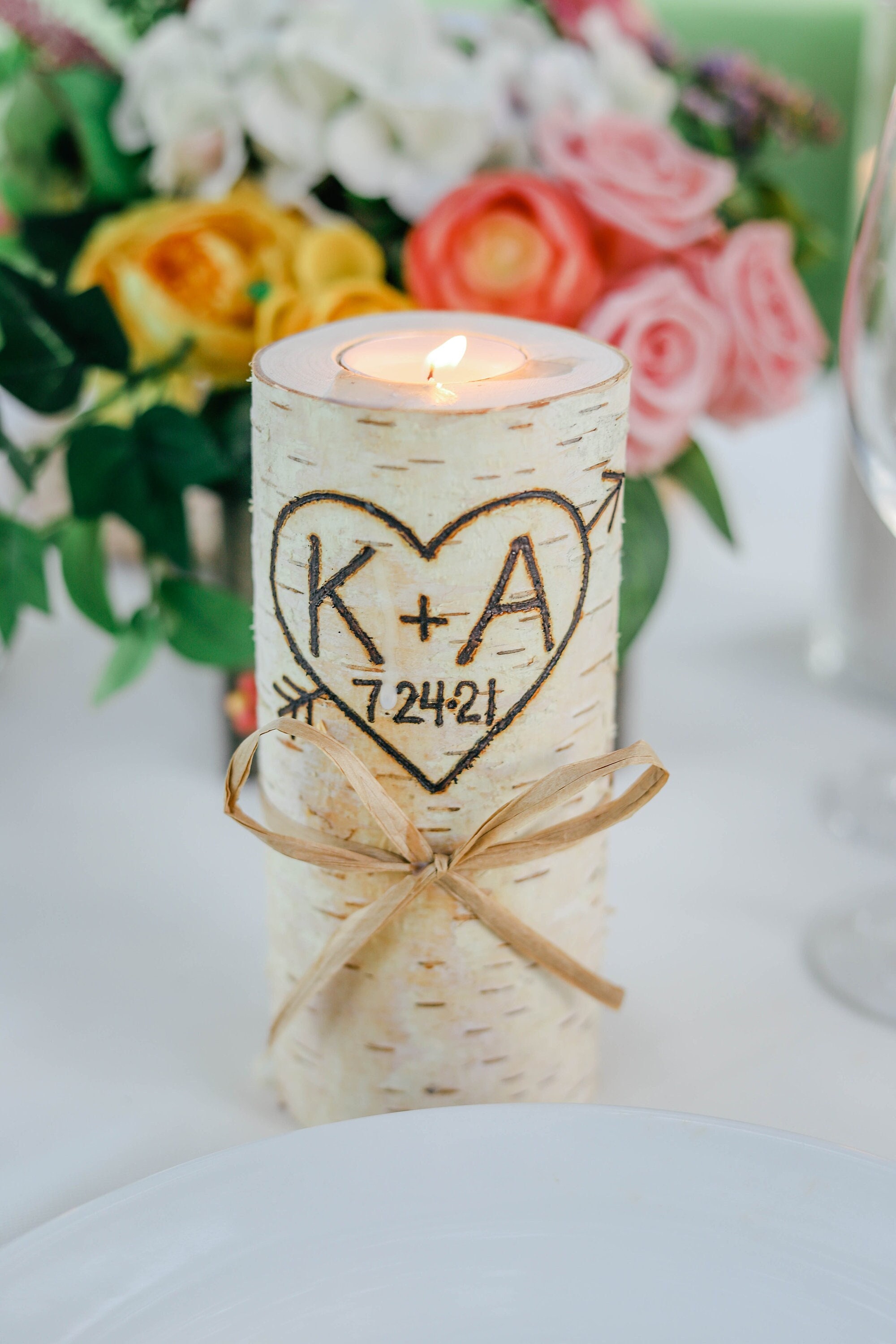 Birch Wood Candle Holder Handmade Rustic Wedding Candle