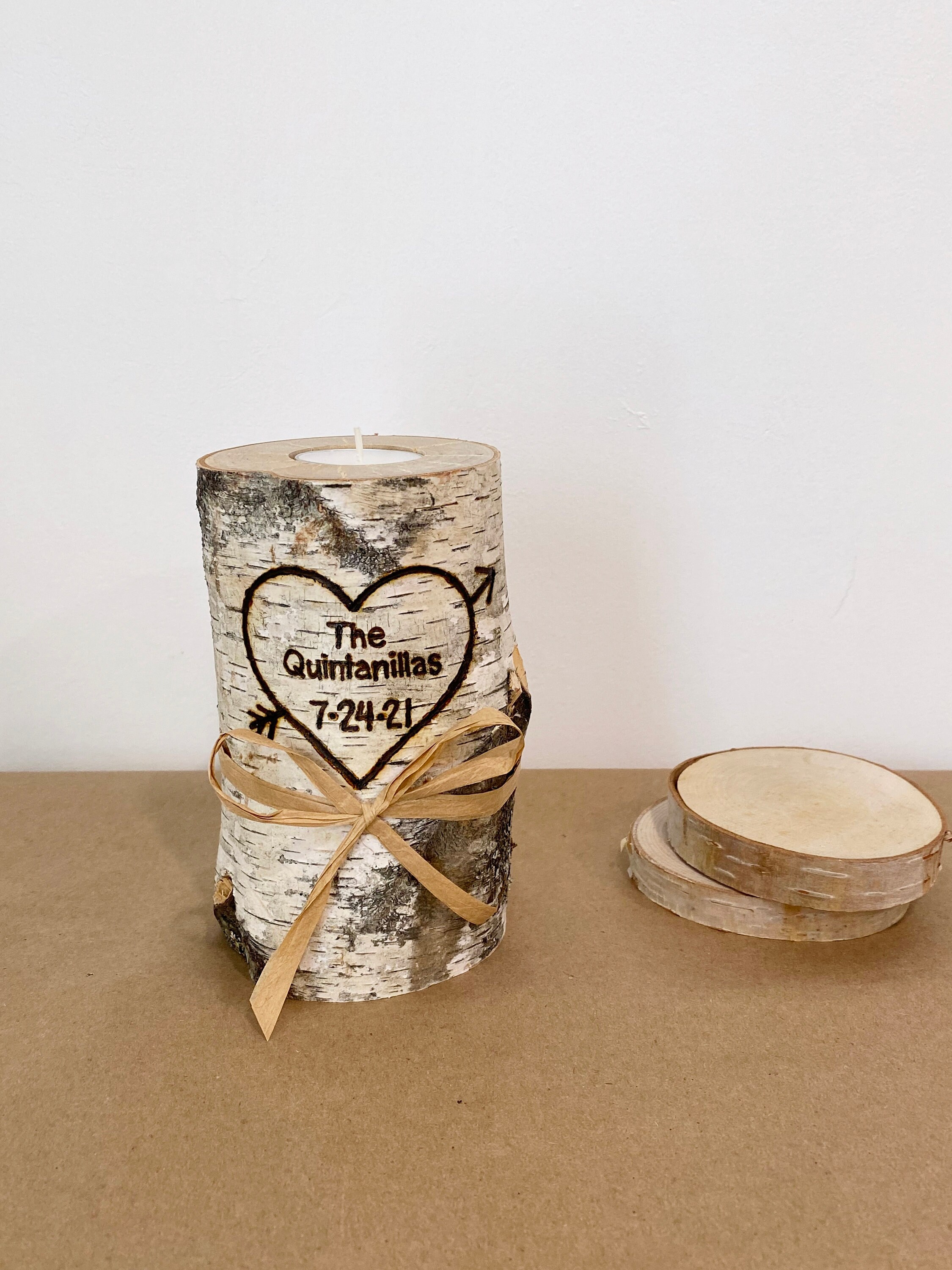 Birch Wood Candle Last Name Rustic Wedding Candle Birch Etsy