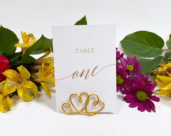 Double Heart Wire Table Number Holders, Set of 5, Handmade Silver Wedding Card Stands, Name Card Holder, Card Holder, Wire Card Holder