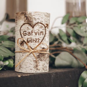 Birch Wood Candle, Last Name Rustic Wedding Candle, Birch Wedding Centerpiece, Personalized Birch, Wedding Gift