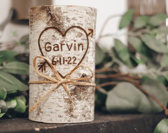 Birch Wood Candle, Last Name Rustic Wedding Candle, Birch Wedding Centerpiece, Personalized Birch, Wedding Gift