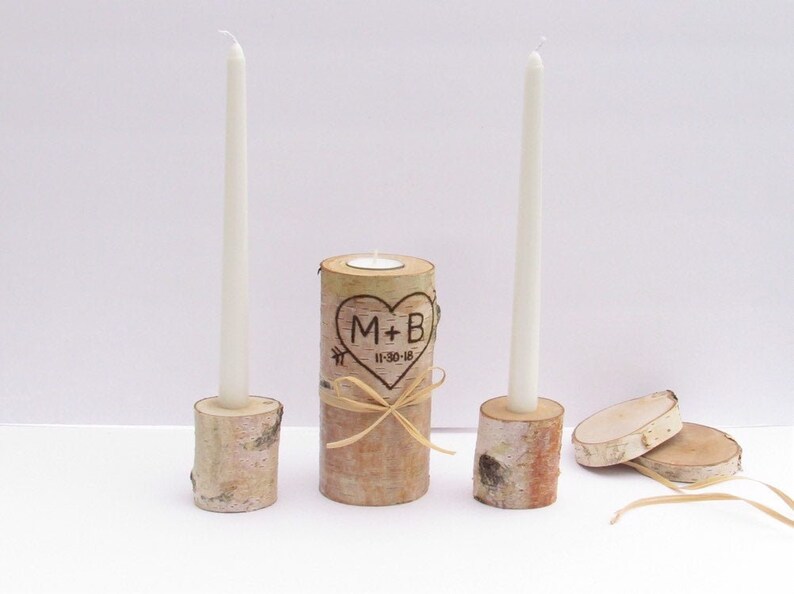 Birch Unity Candle Rustic Unity Candle Set Personalized Etsy