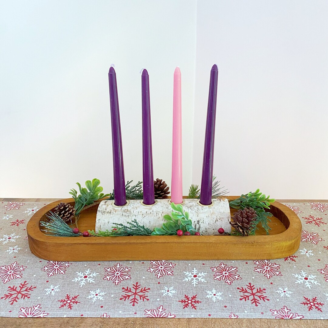 4 Candle Birch Yule Log Advent Wreath Handmade Christmas Etsy